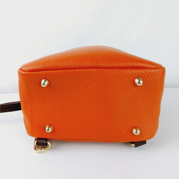 Divina Firenze Orange Pebbled Leather Convertible Top Handle Backpack Crossbody - Picture 8 of 8